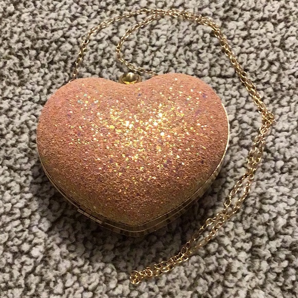 unbranded Bags Pink Glitter Heart Purse With Rhinestone Accent And